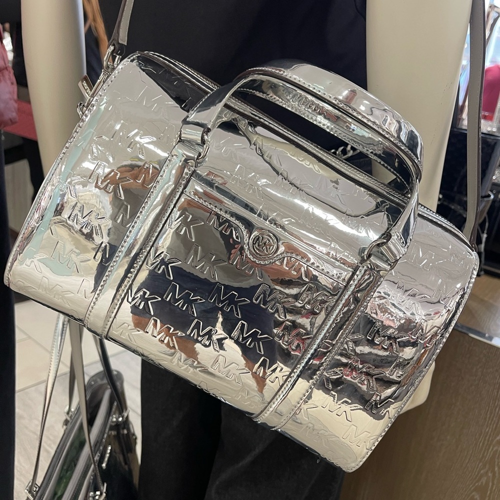 MICHAEL KORS Jet Set Medium Patent Logo Debossed Duffel Crossbody Bag
Silver - Picture 9 of 16